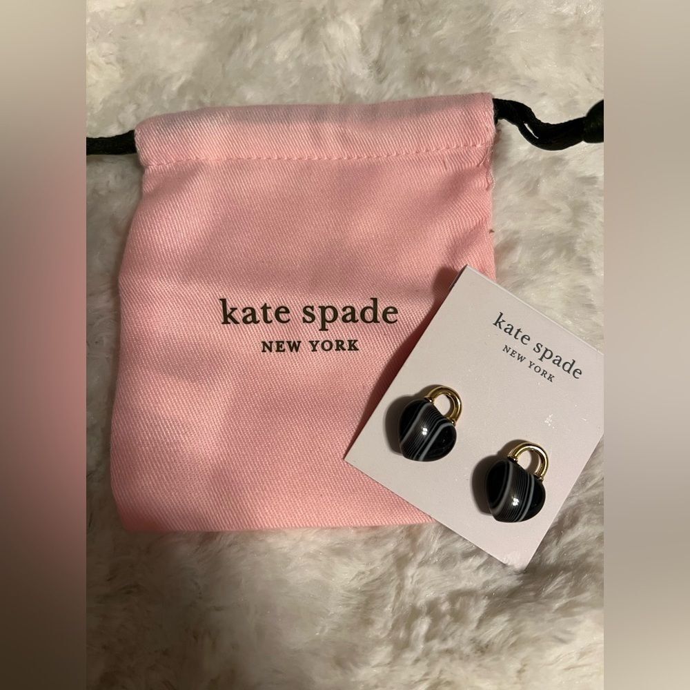Brand New Kate Spade New York Open Heart Stone Lock Studs Earrings with Dust Bag